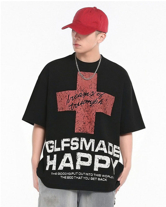 New Gothic Cross Graphic Black Streetwear T-Shirt