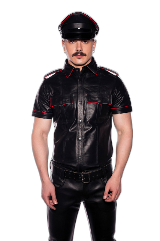 Prowler RED Leather Military Muir Cap Red Trim