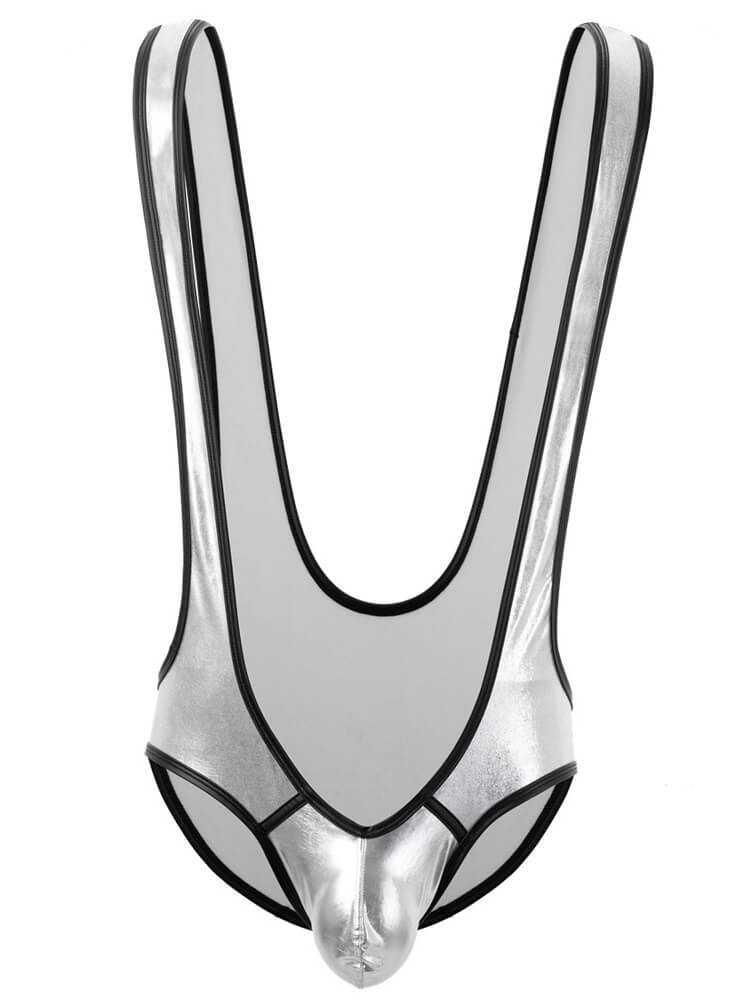 Men's Patent Leather Crossover Bodysuit
