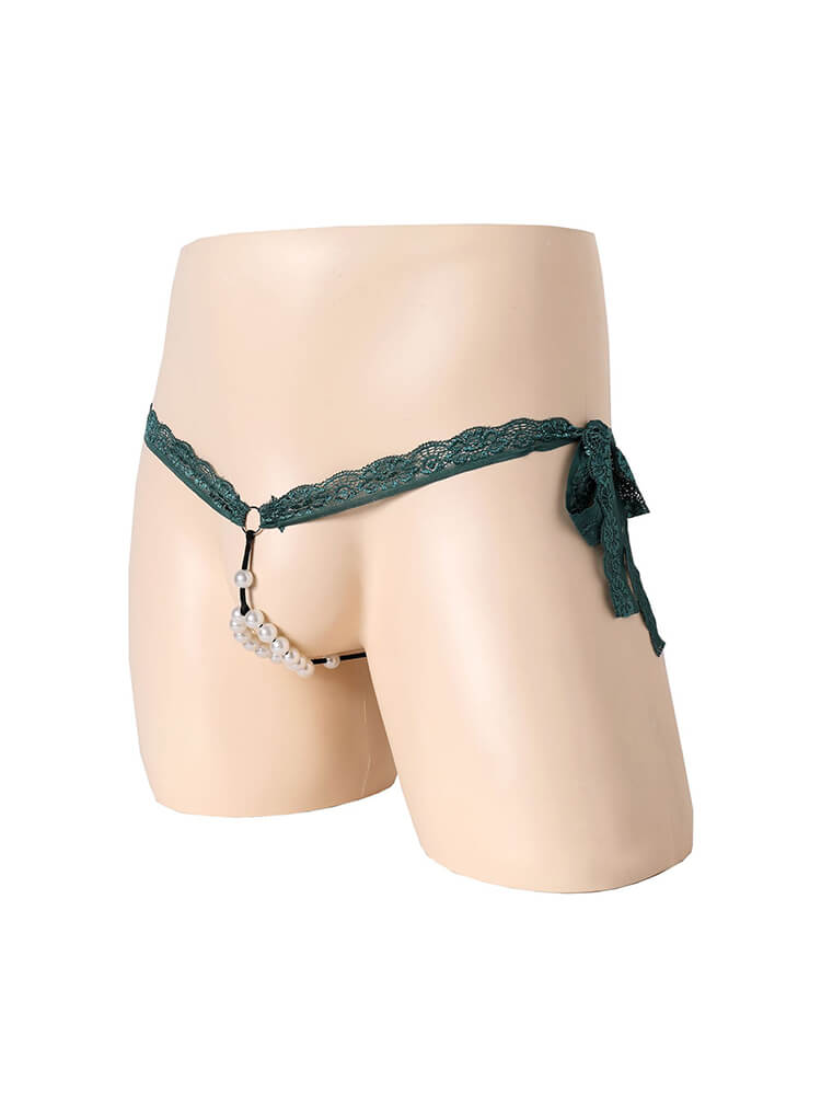 Sexy Lace Pearl String Lace-Up Thong