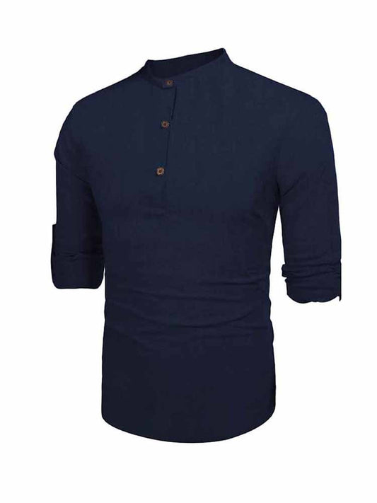 Men's Solid Color Cotton Linen Half-Open Shirt
