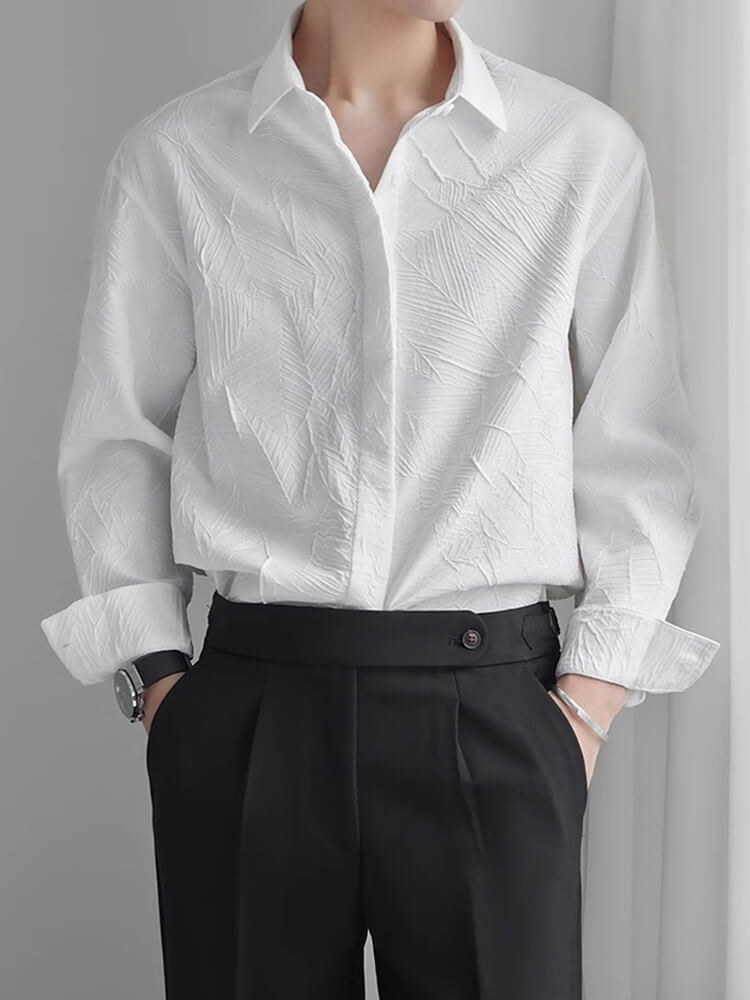 Men's French Loose Casual Commuter Jacquard Shirt