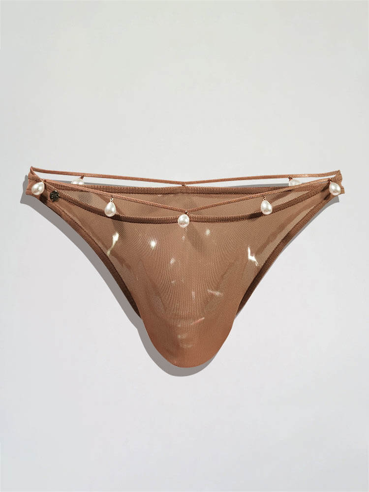 Men's Sexy Pearl Lanyard Solid Color Briefs