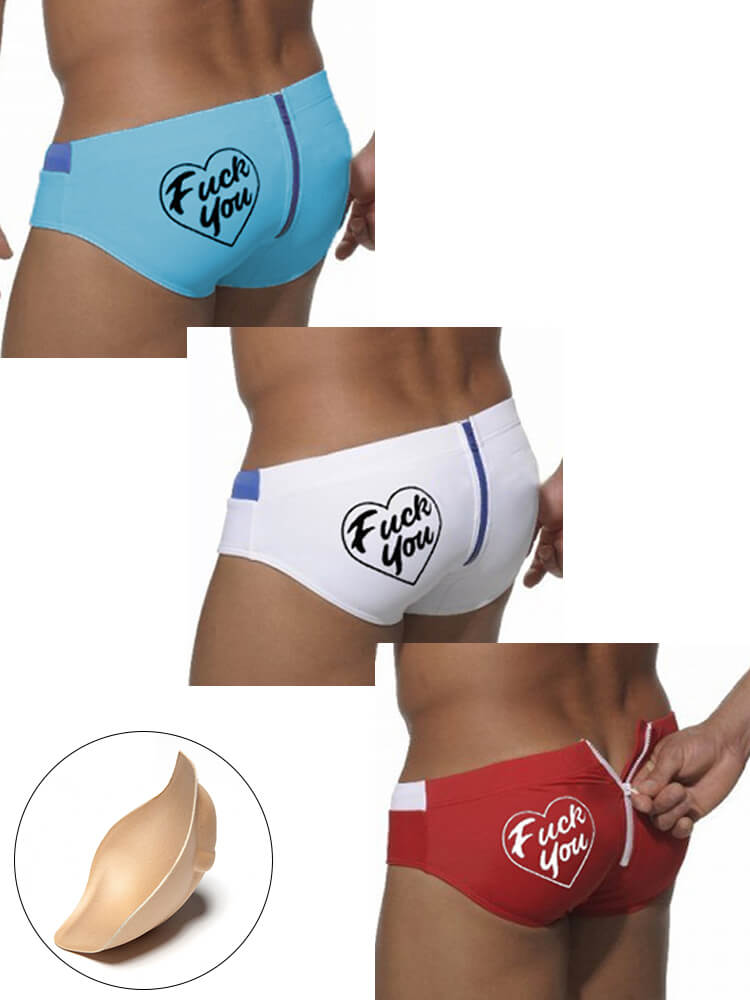 Back Zipper Letter Men's Swim Brief