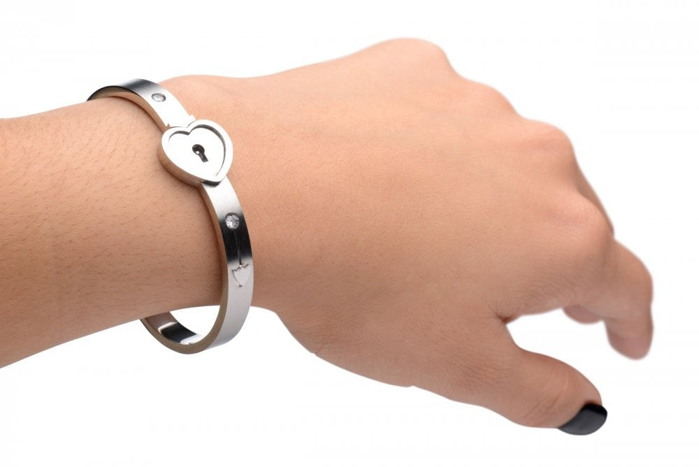 Grey Cuffed Locking Bracelet and Key Necklace