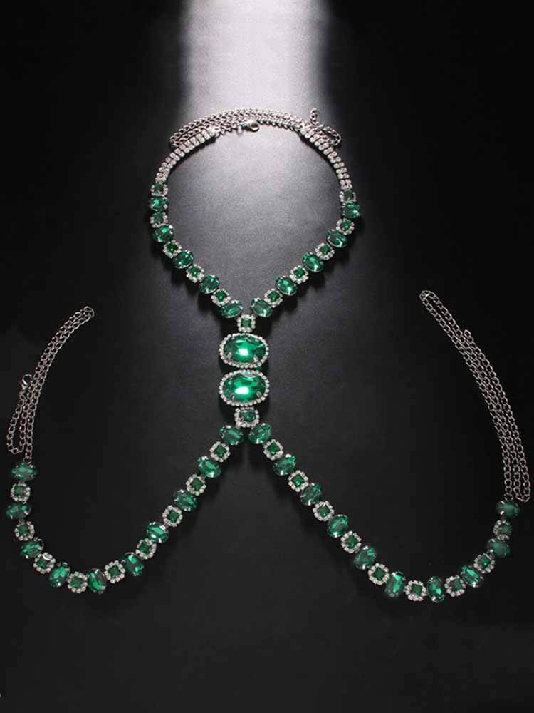 Men's Round Green Rhinestone Body Chain