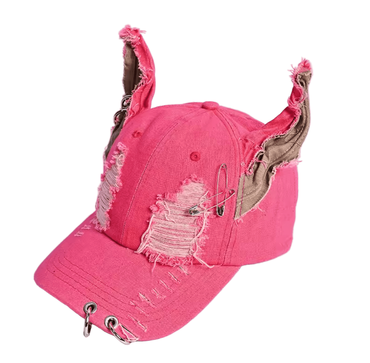 Shredded Cap With Piercings Pink