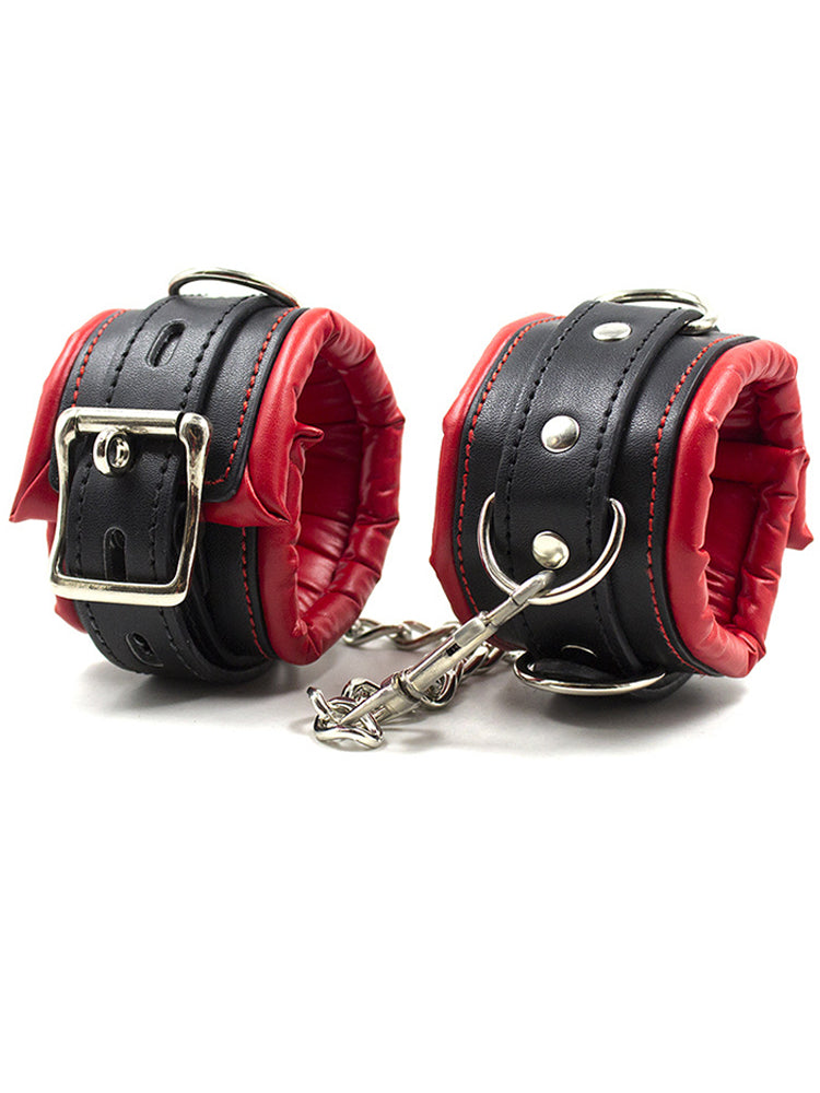 Black And Red Leather Sponge Handcuffs & Anklets