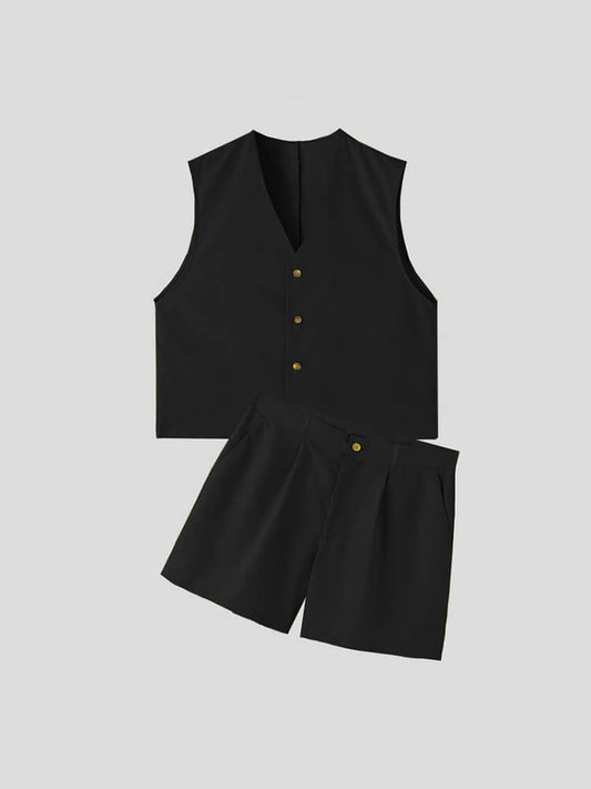 Men's Solid Color V-Neck Tank Top and Shorts Set
