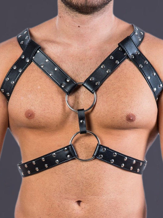 Men's Leather Erotic Restraint Belt - Black