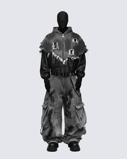 Deconstructed Layered Distressed Leather Jacket