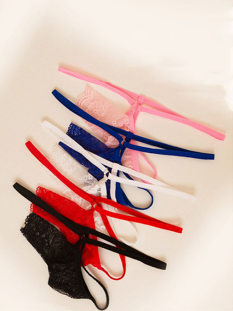 Men's Sexy Low Rise Lace Opening Thong