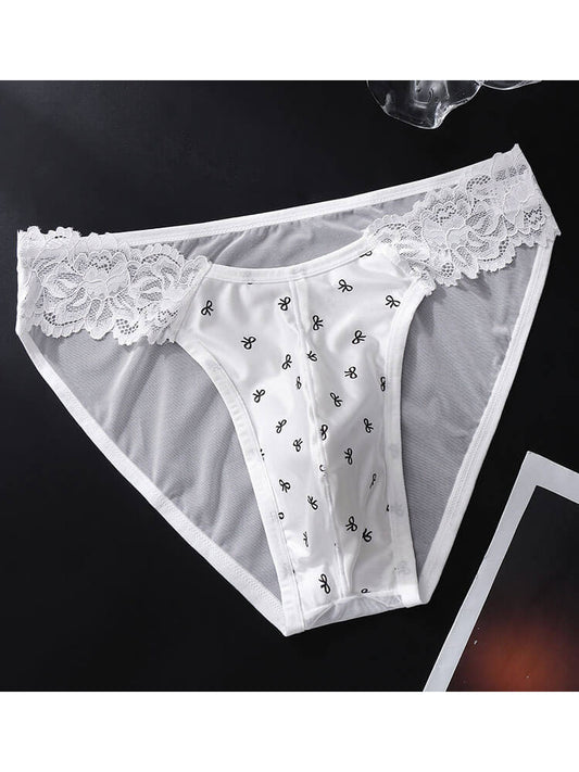 Men's French Lace And Sheer Mesh Ice-Silk Briefs