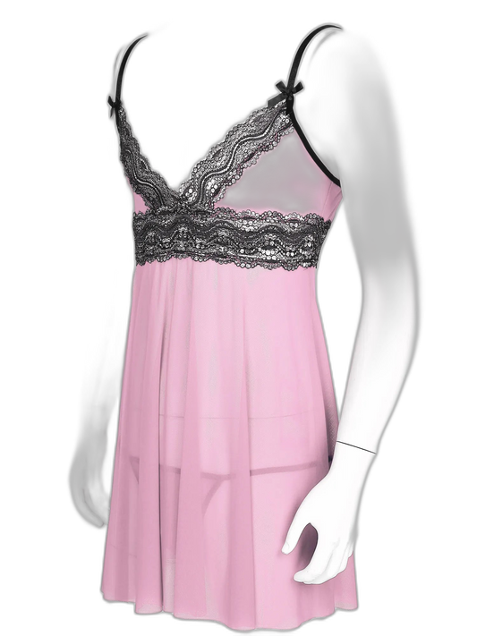Mesh Floral Lace Sissy Mini Nightgown Set