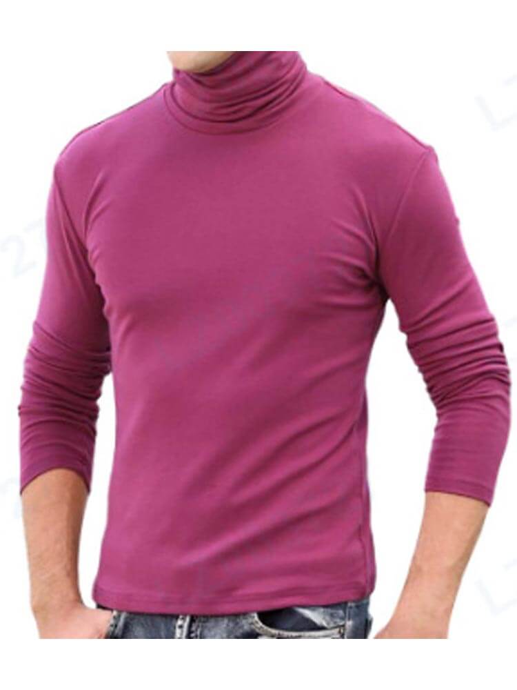 Men's Elastic Slim High Collar Solid Bottoming Shirt