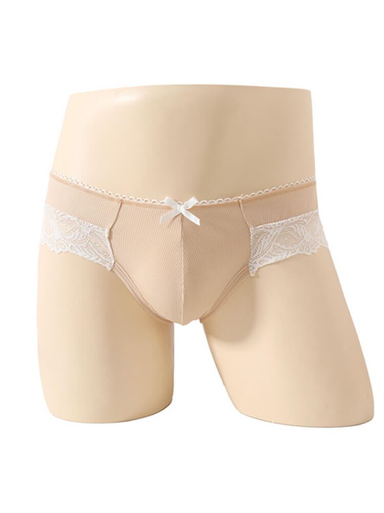 Men's Sexy Lace-Trimmed Bow Breathable Briefs