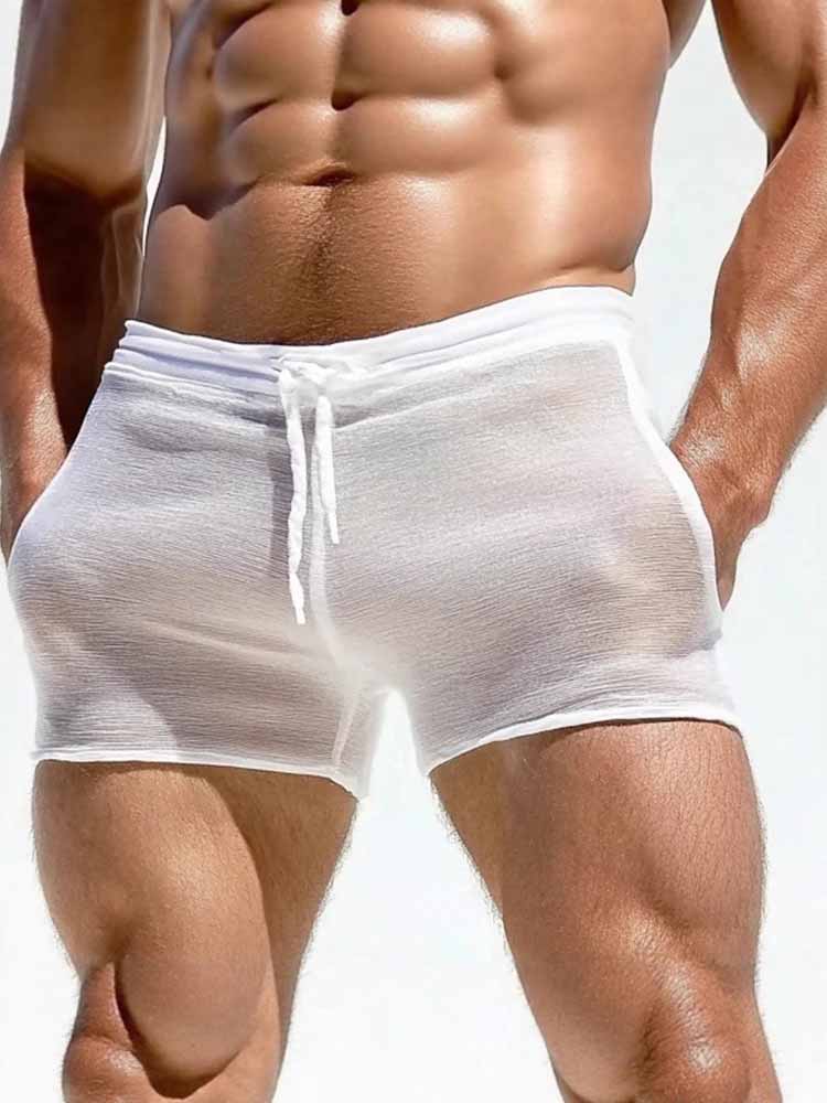 Men's See-Through Thin Fitness Lace-Up Shorts