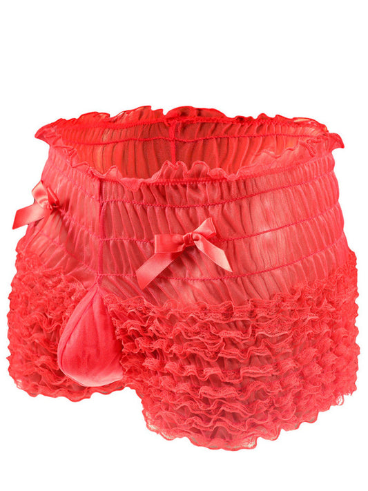 Men's High Waisted Lace With Bow Spandex Trunks