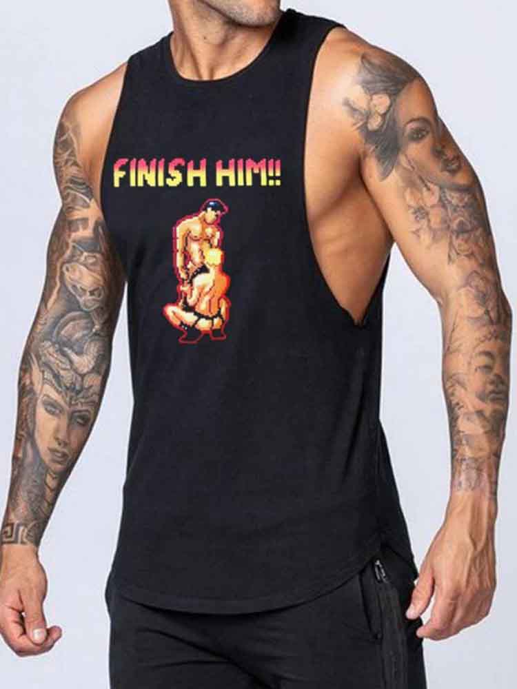 Men's Cartoon Letter Printed Solid Color Vest