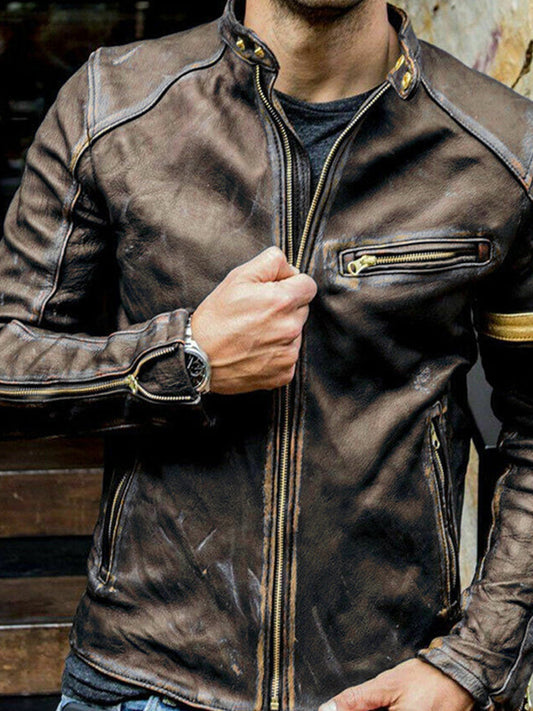 Brown Handmade Distressed Biker Leather Jacket