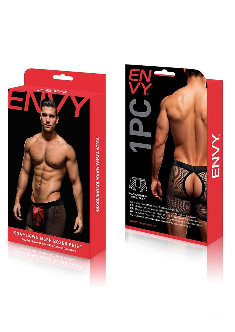 Envy Snap Down Mesh Boxer Brief Black Red SM