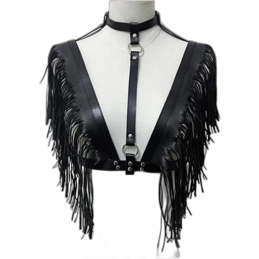 Women's Gothic Punk Pentagram Garter Set with Tassel Bra Harness