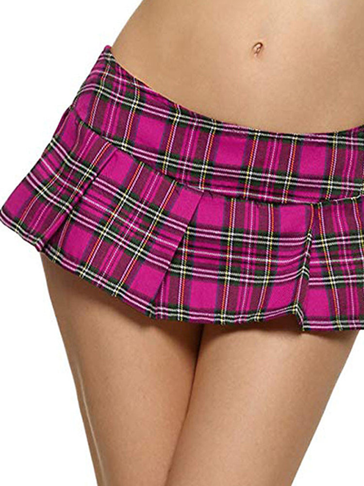 Pleated Checked Mini Skirt