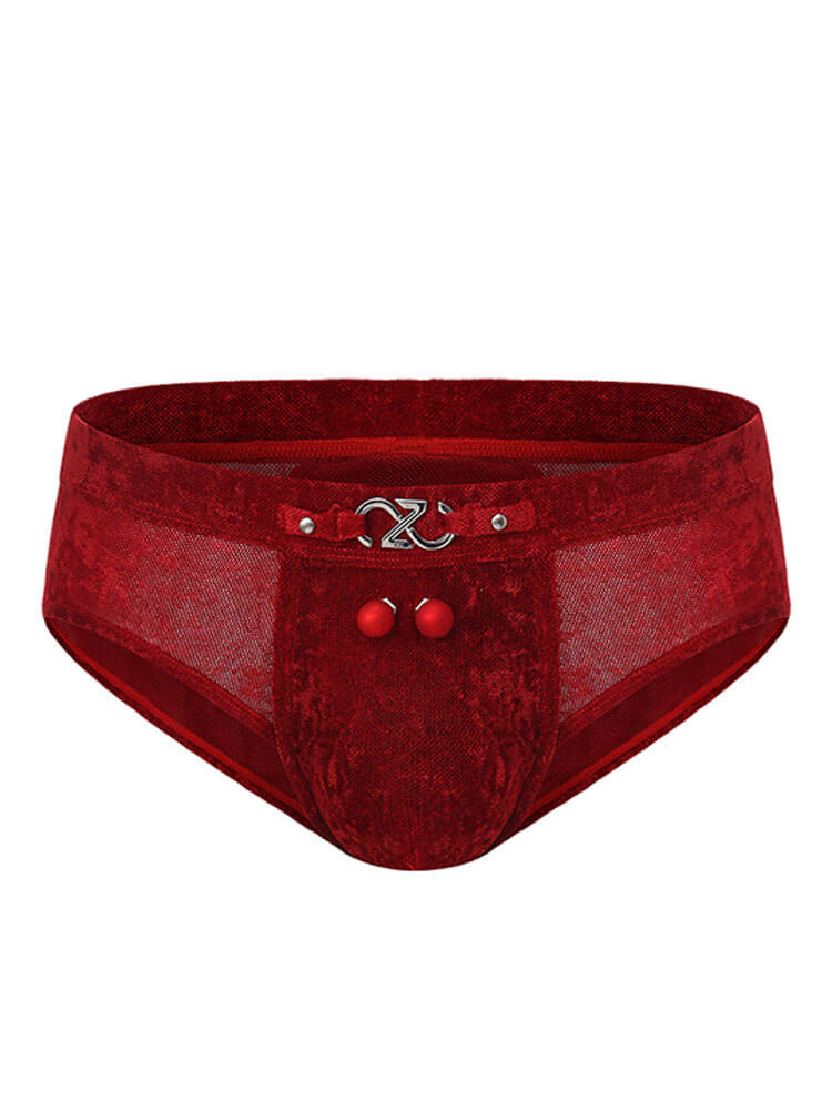 Men's Red Sexy Detachable Bow Velvet Briefs