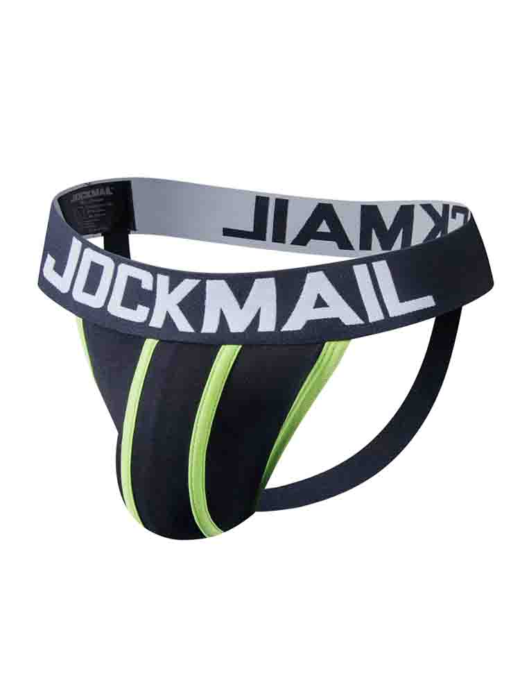 Men's Letter Print Striped Cotton Jockstrap