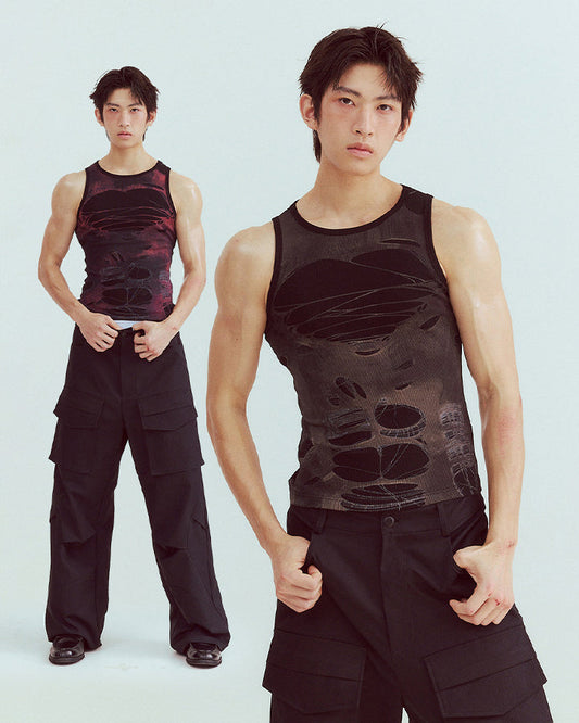 Y2K Distressed Cutout Sleeveless Knit New Tank Top