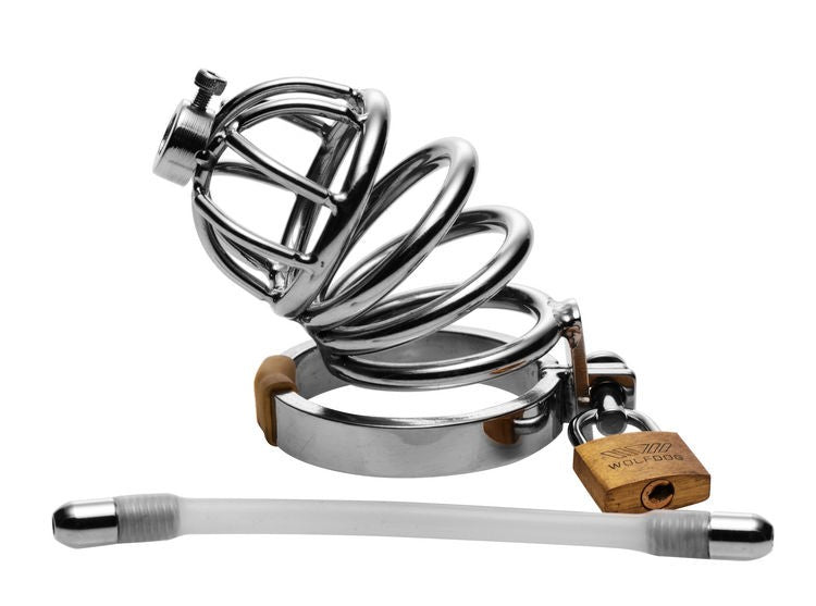 Stainless Steel Chastity Cage with Urethral Insert