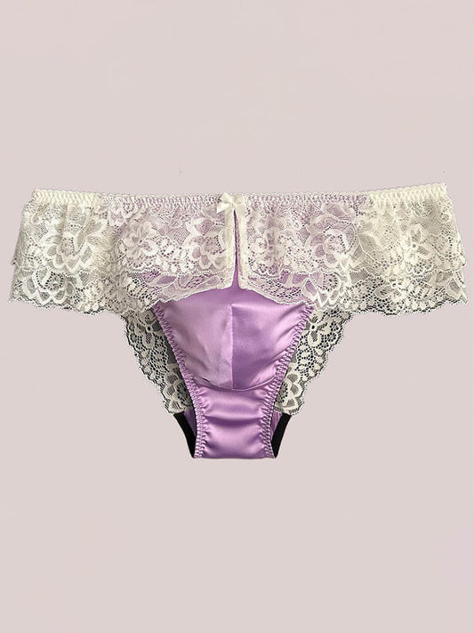 Men's Sexy Low-Rise Slightly Sheer Lace Silk Briefs