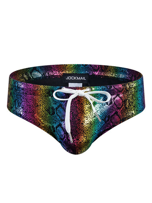 Jockmail Snake Print Rainbow Print Nylon Swim Briefs
