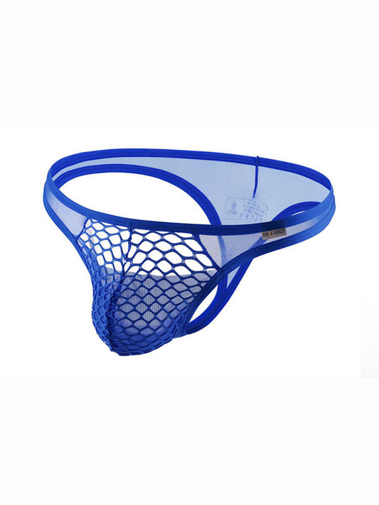 Men's Sexy Low-Rise Solid Color Hollow Fishnet Thong
