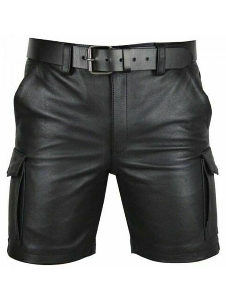 Men's Solid Color PU Leather Shorts