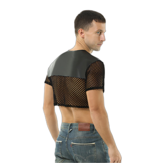 Leather Cropped Mesh Top