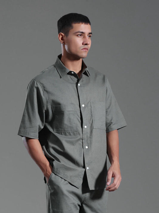 Men's Casual Cotton-Linen Mid-Sleeve Shirt