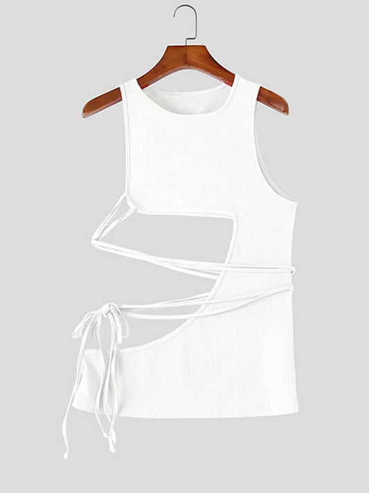 Men's Side Cutouts Slim-Fit Lace-Up Tank Top