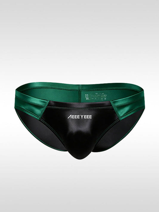 Men's Sexy Low-Rise Colorblock Satin Briefs