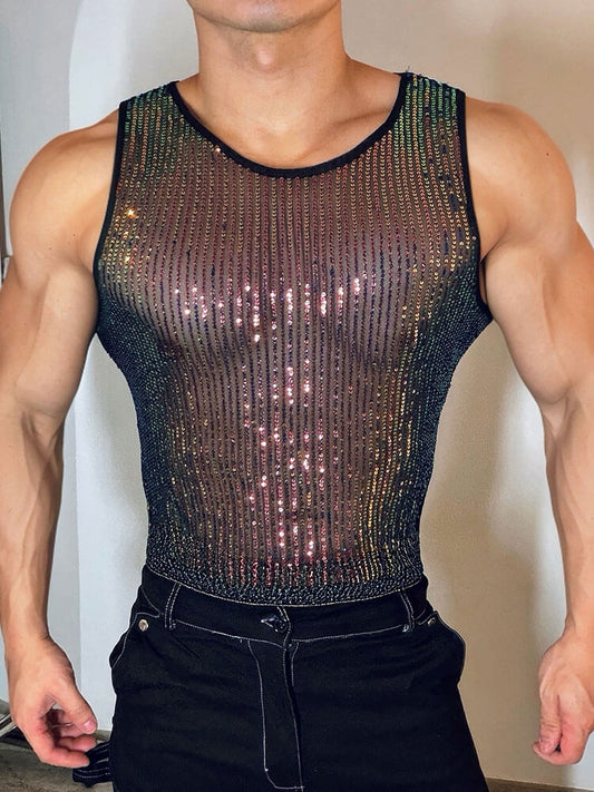 Men's Sparkly Sequins Versatile American Style Vest