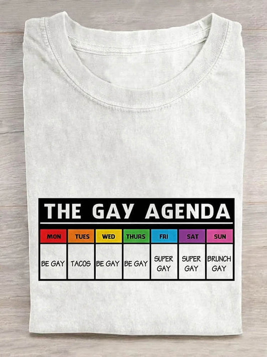Men's Casual The Gay Agenda Print Cotton T-shirt
