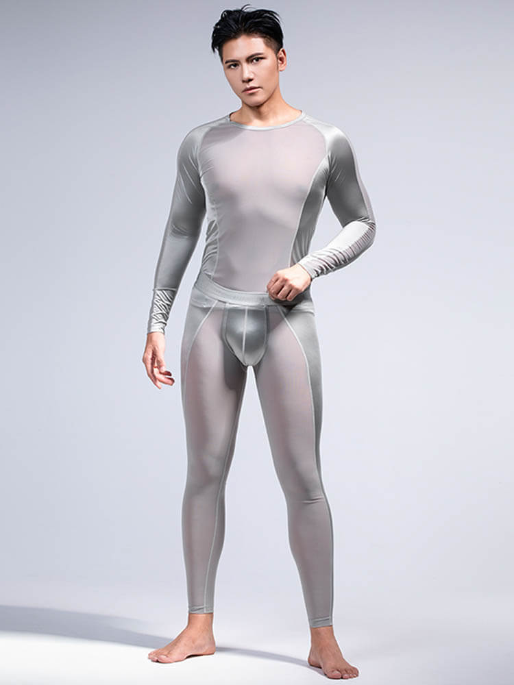 Men's Solid Tight Silky Mesh Panel Underwear Set