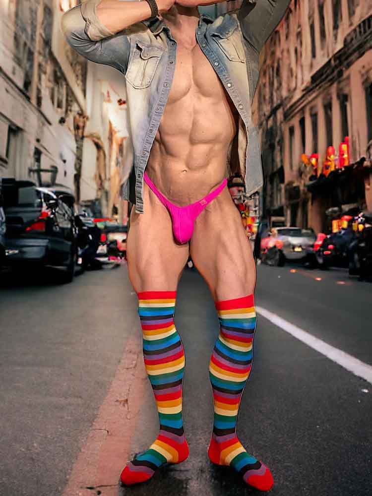 Striped Rainbow Knee High Socks
