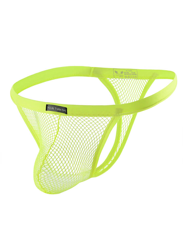 Men's Sexy Solid Color Mesh See-Through Thong