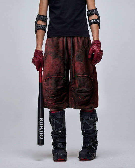 KIIKIO -New Washed Distressed Panel Drawstring Shorts