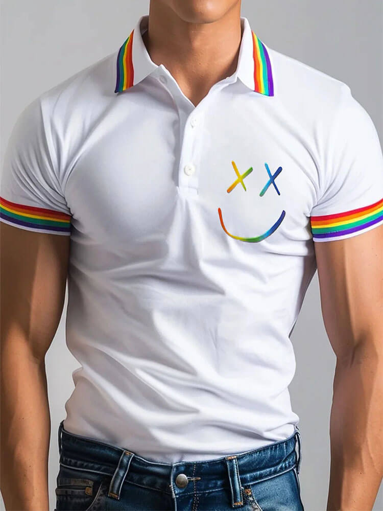 Men's Rainbow Symbol Smile Art Print Polo Shirt