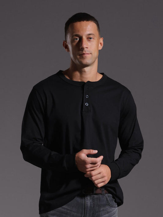 Men's Casual Vintage Long-Sleeve Henley Shirt
