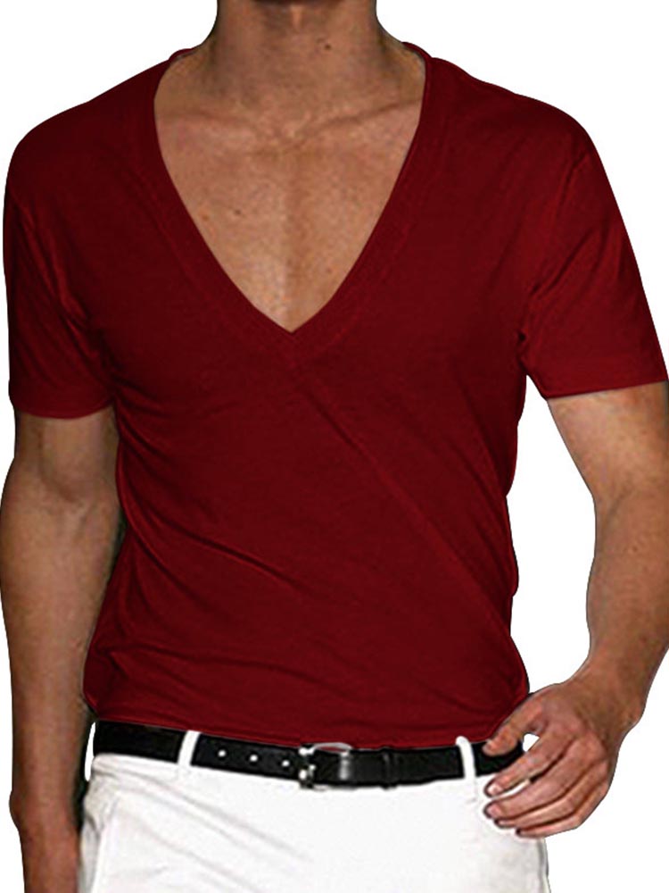 Men's V-Neck Short Sleeve Solid Color T-Shirt