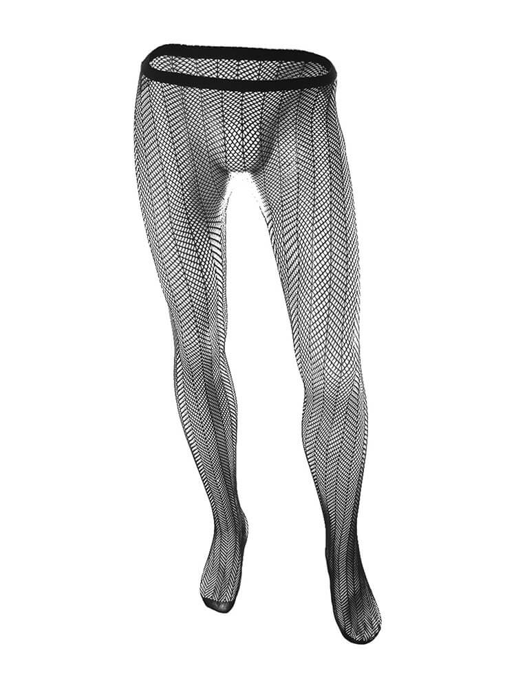 Men's Hollow Jacquard Elastic Fishnet Stockings