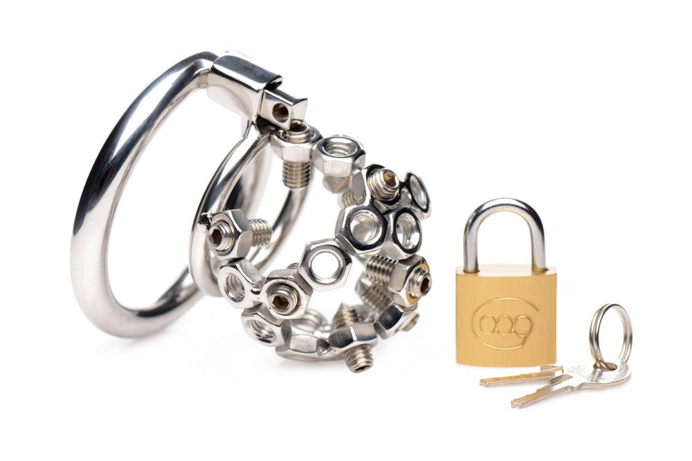Bolted Chastity Cage with Spikes